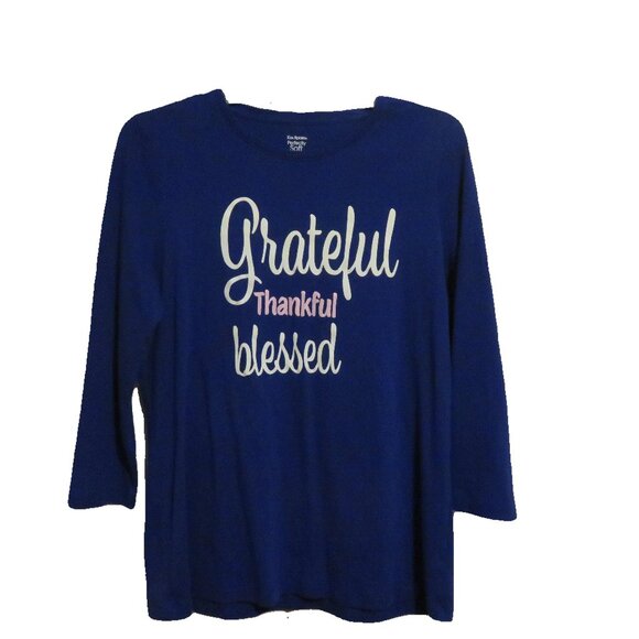 Kim Rogers Tops - Kim Rogers Blue 3/4 Sleeve T-Shirt Grateful Thankful Blessed